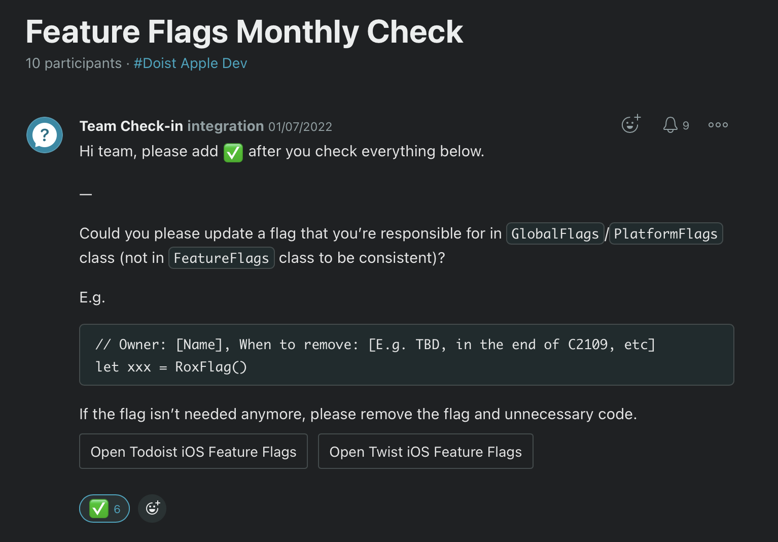 Feature flags monthly check