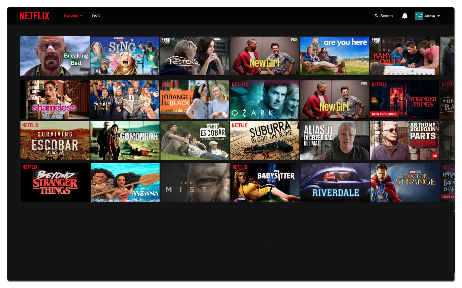 Netflix screen without category headers