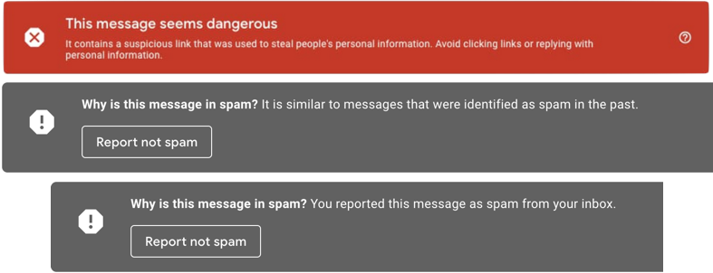Gmail shows spam labels