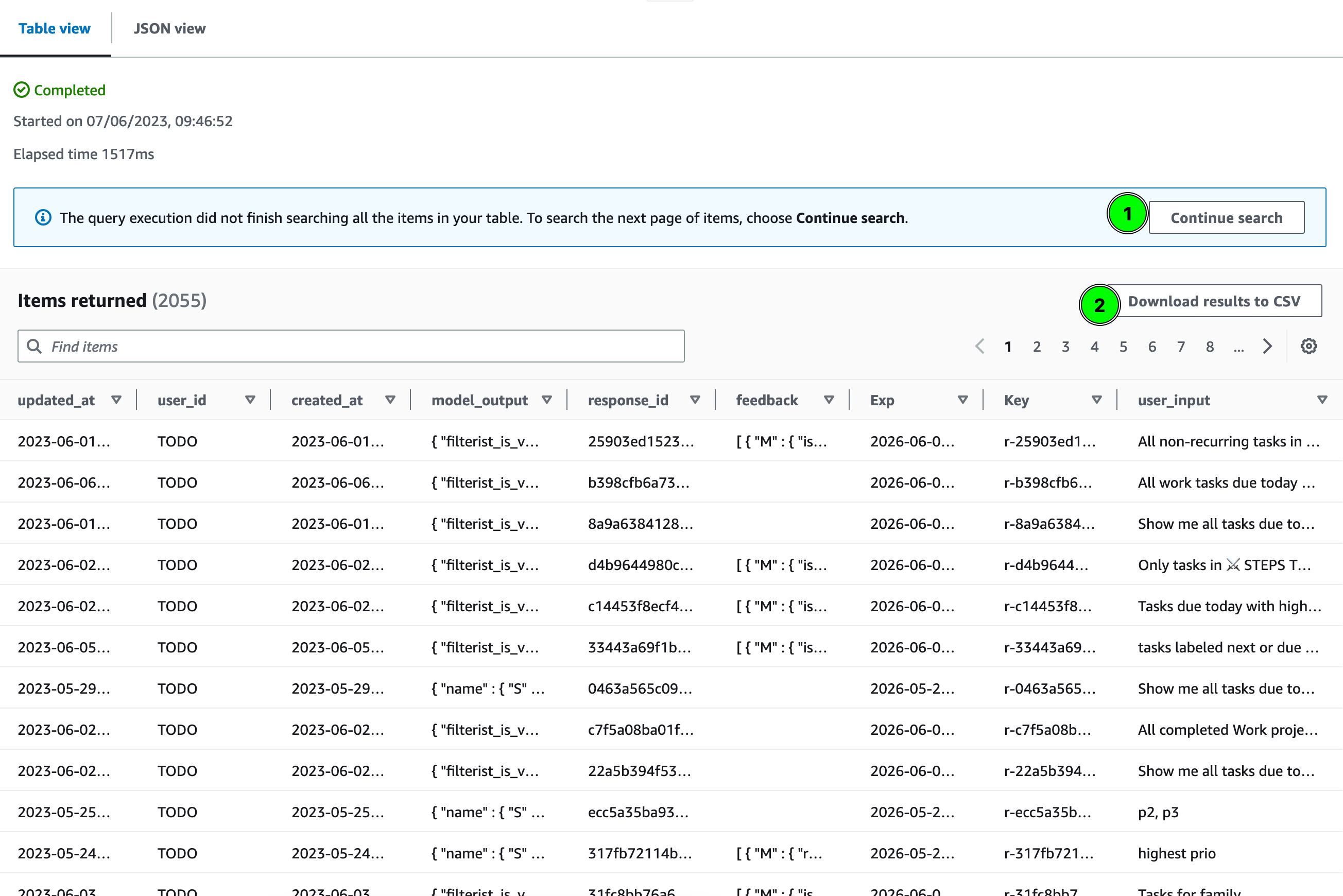 Database containing prompts, generated results and feedback