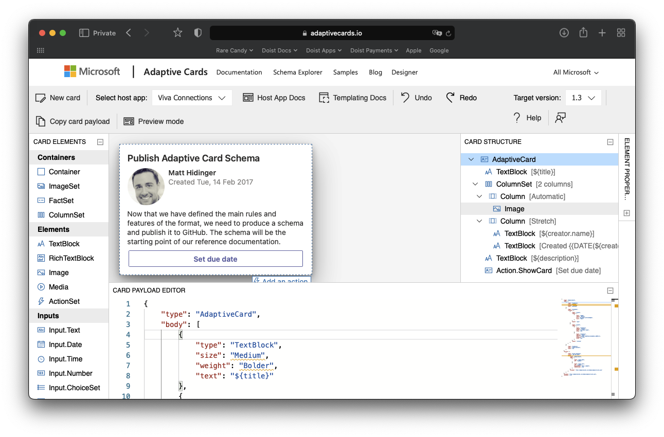Microsoft's Adaptive Cards Designer